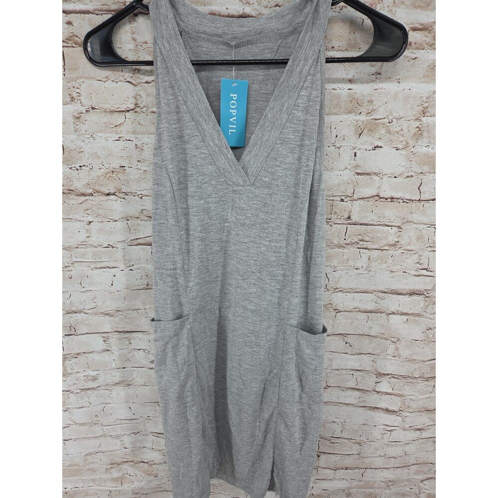 Popvil Dress NEW Size Small Gray Pockets V-Neck Sleeveless
